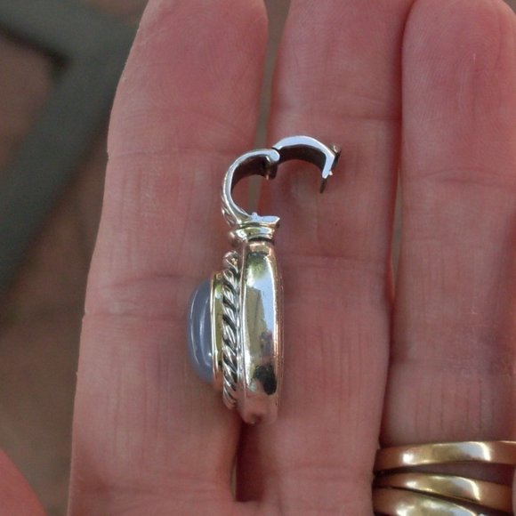 Retired David Yurman Albion Blue Chalcedony Enhancer Pendant w/Chain - 14K/925 - Picture 6 of 13